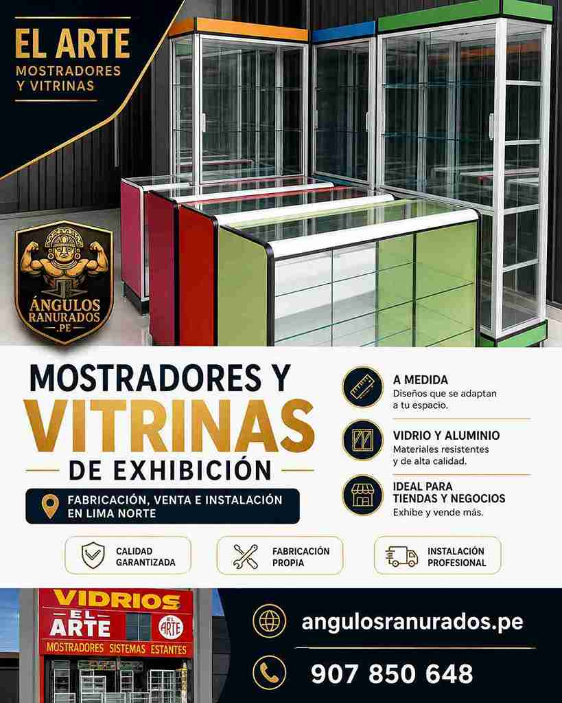 Mostradores y vitrinas de exhibición fabricados por EL ARTE en Lima Norte