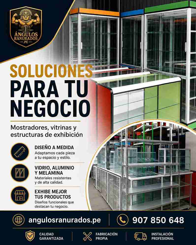 Vitrinas y mostradores para negocio fabricados por EL ARTE en Lima Norte