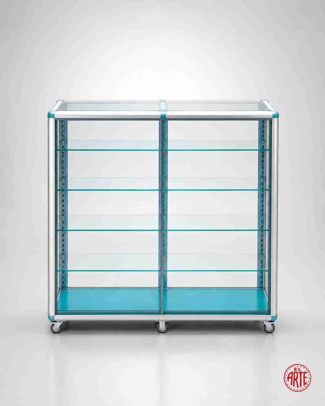 Vitrina de vidrio y aluminio con ruedas para negocios en Lima Norte EL ARTE